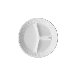 Non-Laminated Foam Plate 9" White 3 Compartments 4 / 125 cs Brand Name Foampak Item FP-390