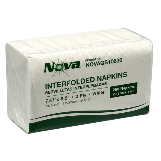 Nova Interfolded Dispenser Napkin 7.87 x 6.5, White, 2-Ply 24 / 250 cs Brand Name Nova Item NOVA QS10636 - Raemart