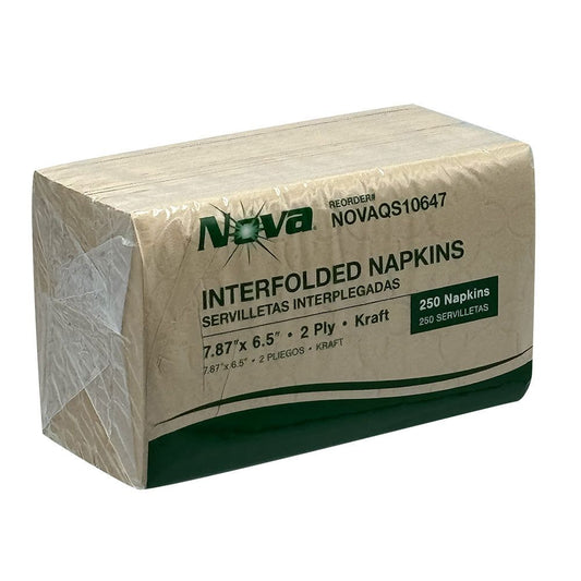 Nova Interfolded Dispenser Napkin 7.87 x 6.5, Kraft, 2-Ply 24 / 250 cs Brand Name Nova Item NOVA QS10647 - Raemart