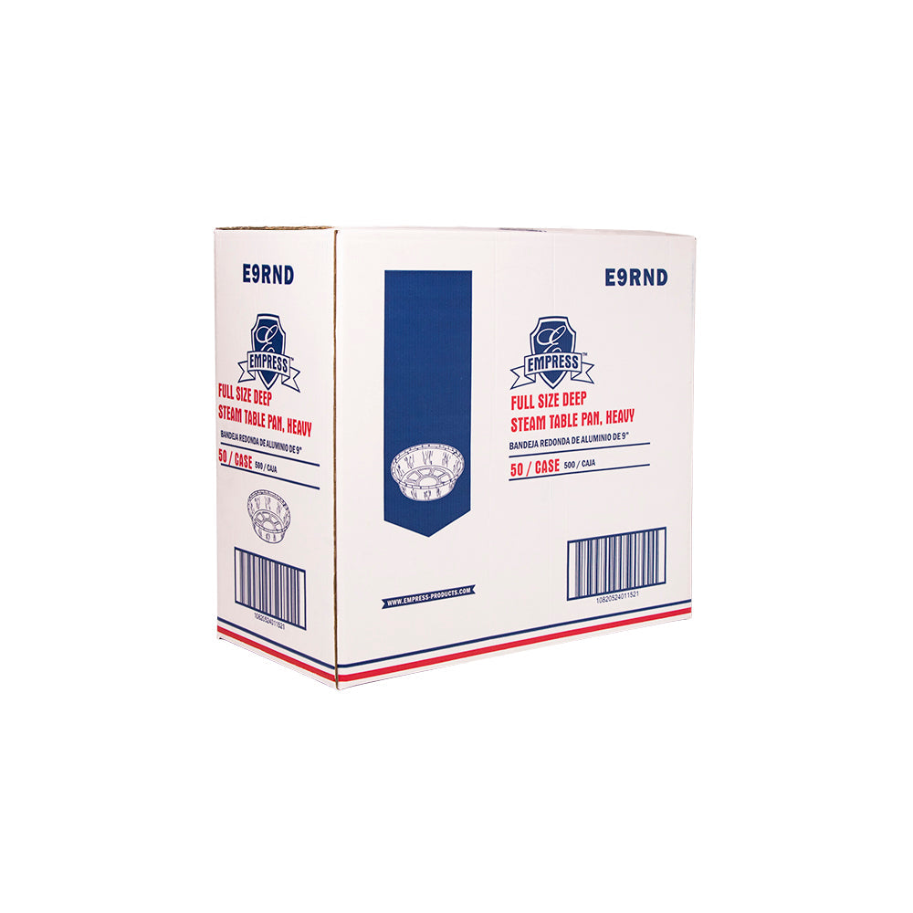 Empress 9" Round Foil Pan 9.06" x 9.06" x 1.65" 500 / cs Brand Name Empress Item E9RND - Raemart