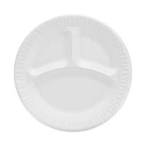 Dart Concorde Non-Laminated Foam Plate 9" White 3 Compartments 4 / 125 cs Brand Name Dart Item 9CPWCR - Raemart