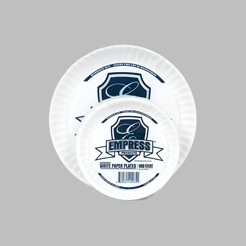 Empress Uncoated Paper Plate 9" White 10 / 100 cs Brand Name Empress Item E30400 00066 - Raemart