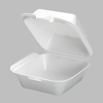 Genpak Large Hinged Sandwich Container 5-13/16"x5-11/16"x3-1/8" White Foam 4 / 125 cs Brand Name Genpak Item SN225 - Raemart