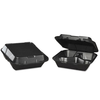 Genpak Medium 3-Comp Hinged Container 8"x 8"x 3" Black Foam 2 / 100 cs Brand Name Genpak Item SN243-3L - Raemart