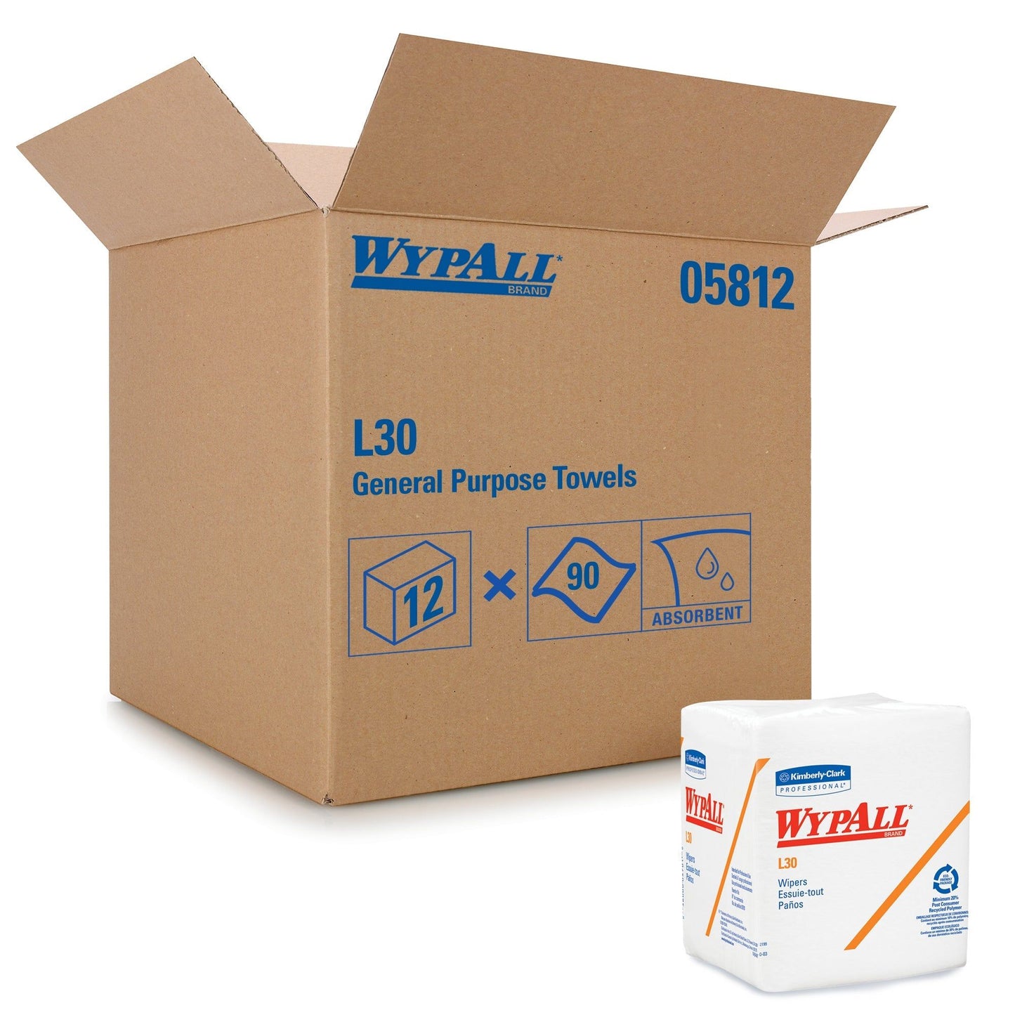 Kimberly Clark WypAll L30 Wipers White 12.5" x 12" 1/4 Fold 12 / 90 cs Brand Name Kimberly Clark Item 05812