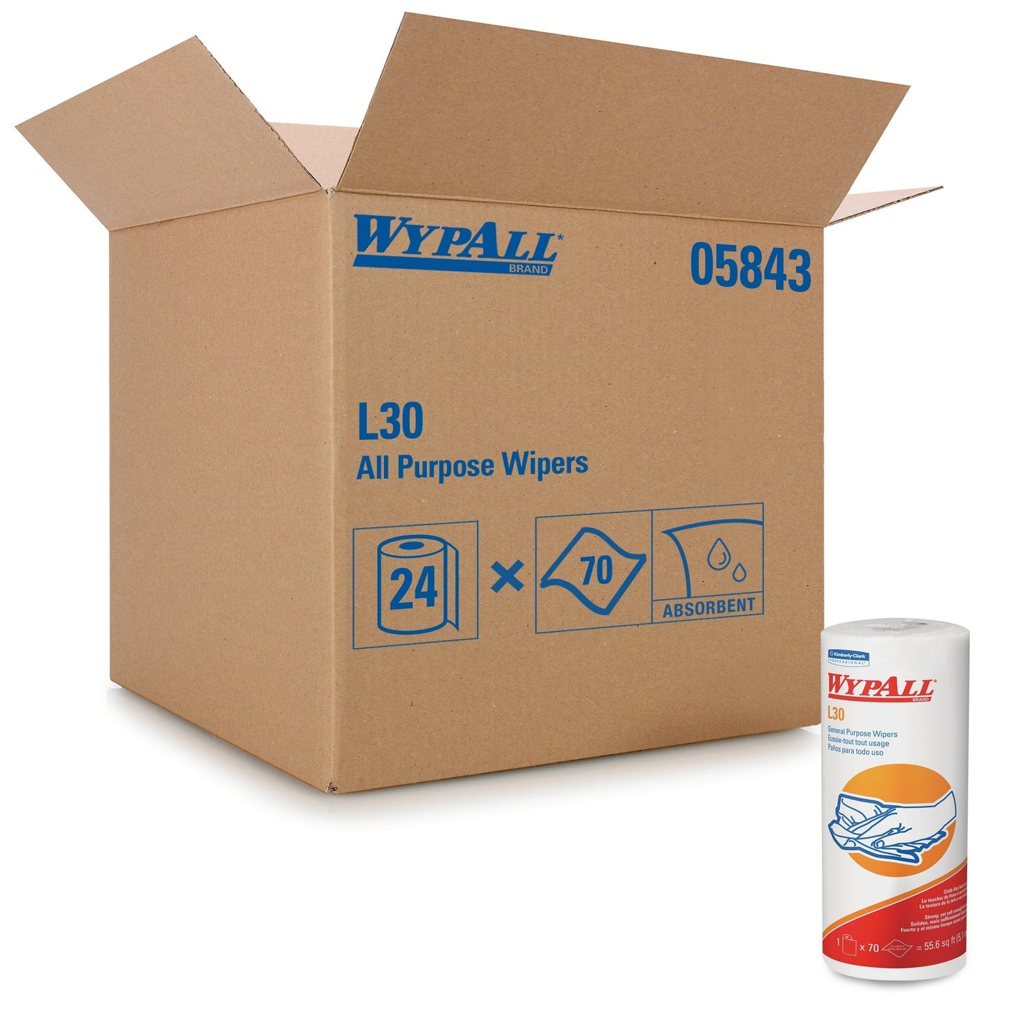 Kimberly Clark WypAll L30 Wipers Small Roll White 11.0" x 10.4" 70 Sheets/Roll 24 / cs Brand Name Kimberly Clark Item 05843