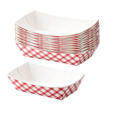 1 lb. Red Plaid Paper Boat Tray (Case 1000) Brand Name GAR Item FTP100RPGAR