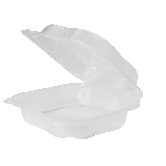 Genpak Clover Clear Large Hinged Container 8.35" X 8.32" X 2.88" 2 / 75 cs Brand Name Genpak Item CLX200-CL