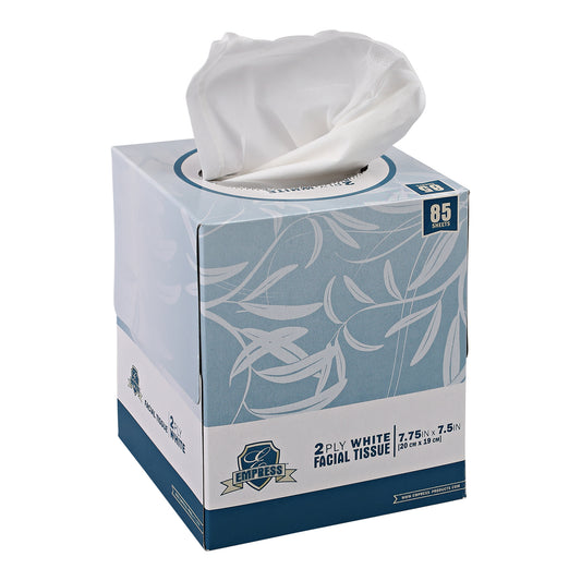 Empress Facial Tissue Cubed 7.87" x 7.48", White, 2-Ply 36 / 85 cs Brand Name Empress Item FT 30852