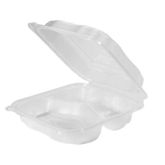 Genpak Clover XL 3 Comp Hinged Container 9.23" x 9.23" x 3" Clear 2 / 75 cs Brand Name Genpak Item CLX399-CL