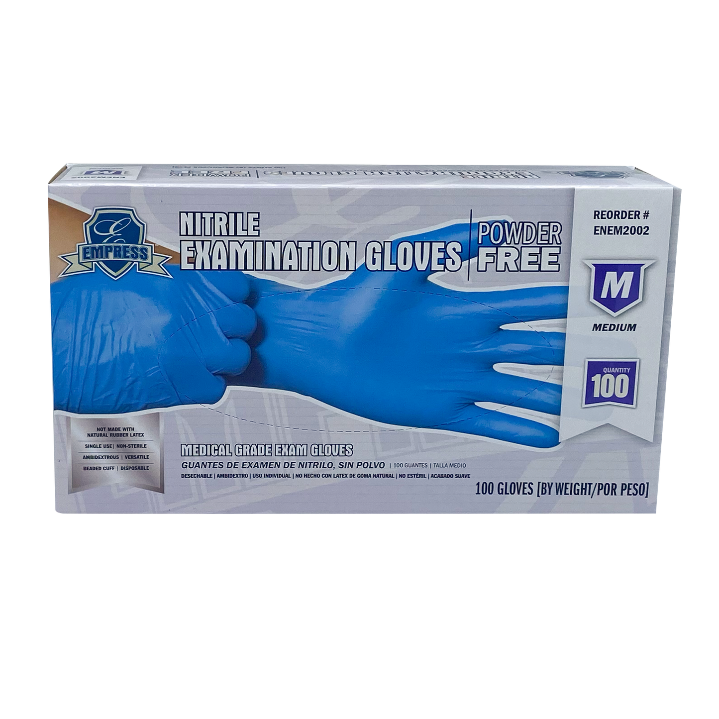 Empress Exam Grade Nitrile Glove Blue Powder Free Medium 10 / 100 cs Brand Name Empress Item ENEM2002