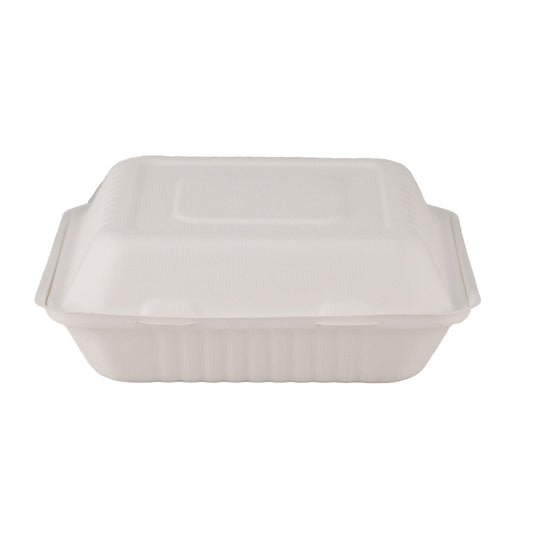 Empress Earth Hinged Container Molded Fiber 8" x 8" x 2.5" Natural White PFAS Free 3-Comp 2 / 100 cs Brand Name Empress Earth Item EHL-83-PF