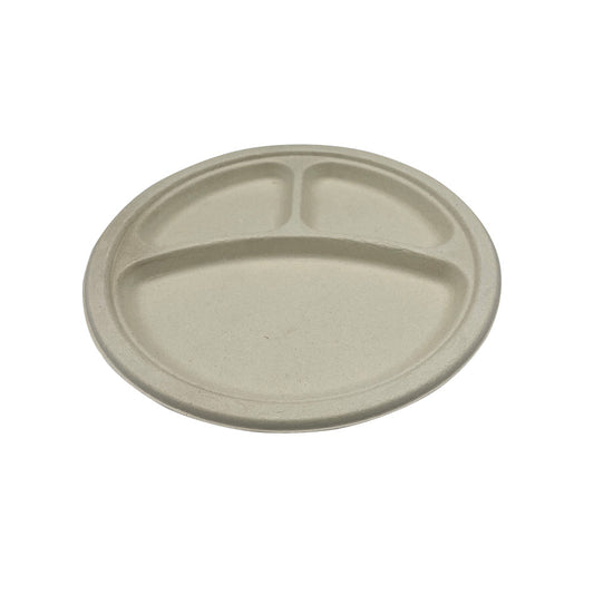 Empress Earth Heavy Weight Plate 10" Natural White Bagasse 3-Comp 4 / 125 cs Brand Name Empress Earth Item EPL-11-PF