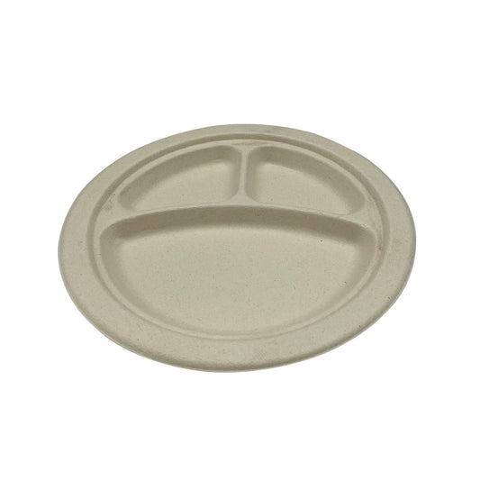 Empress Earth Heavy Weight Plate PFAS Free 9" Natural White Bagasse 3-Comp 4 / 125 cs Brand Name Empress Earth Item EPL-93-PF