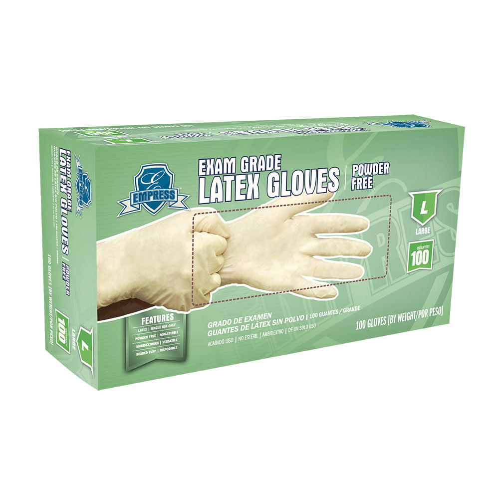 Empress Latex Glove Powder Free Exam Grade Large 10 / 100 cs Brand Name Empress Item ELEPFL2003