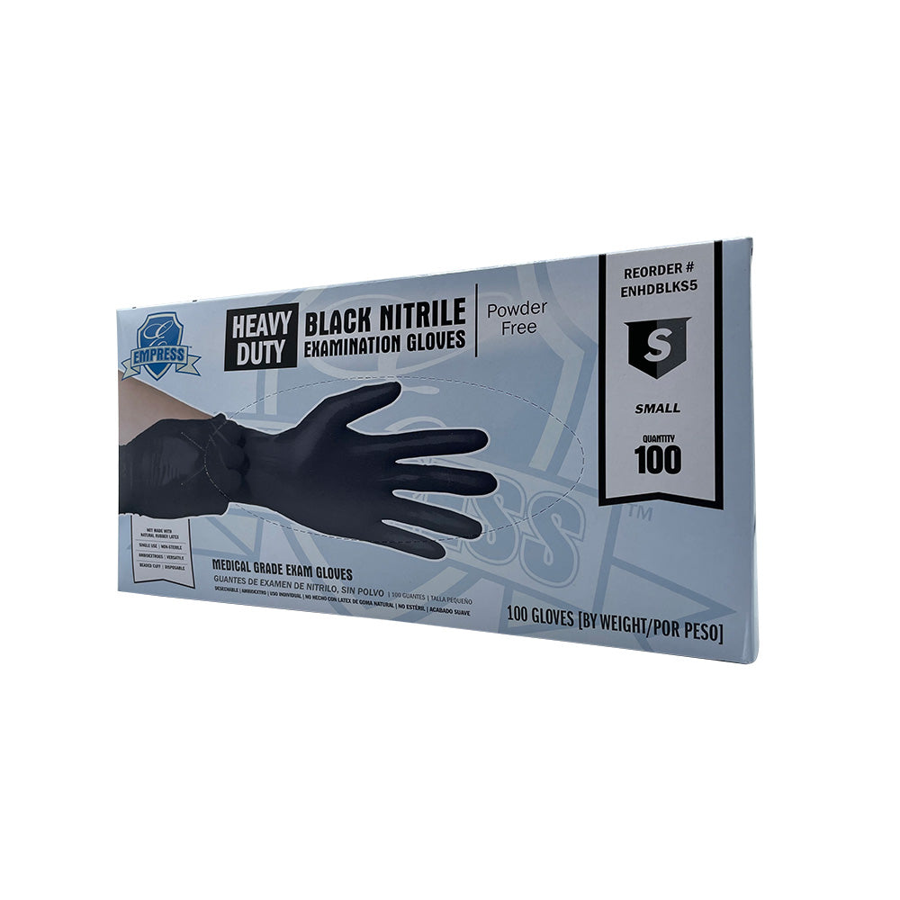 Empress Heavy Duty Nitrile Glove Small, Black, 5 mil Exam Grade 10 / 100 cs Brand Name Empress Item ENHDBLKS5