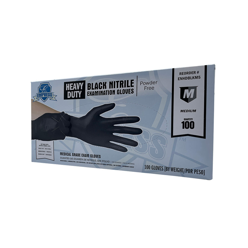 Empress Heavy Duty Nitrile Glove Medium, Black, 5 mil Exam Grade 10 / 100 cs Brand Name Empress Item ENHDBLKM5