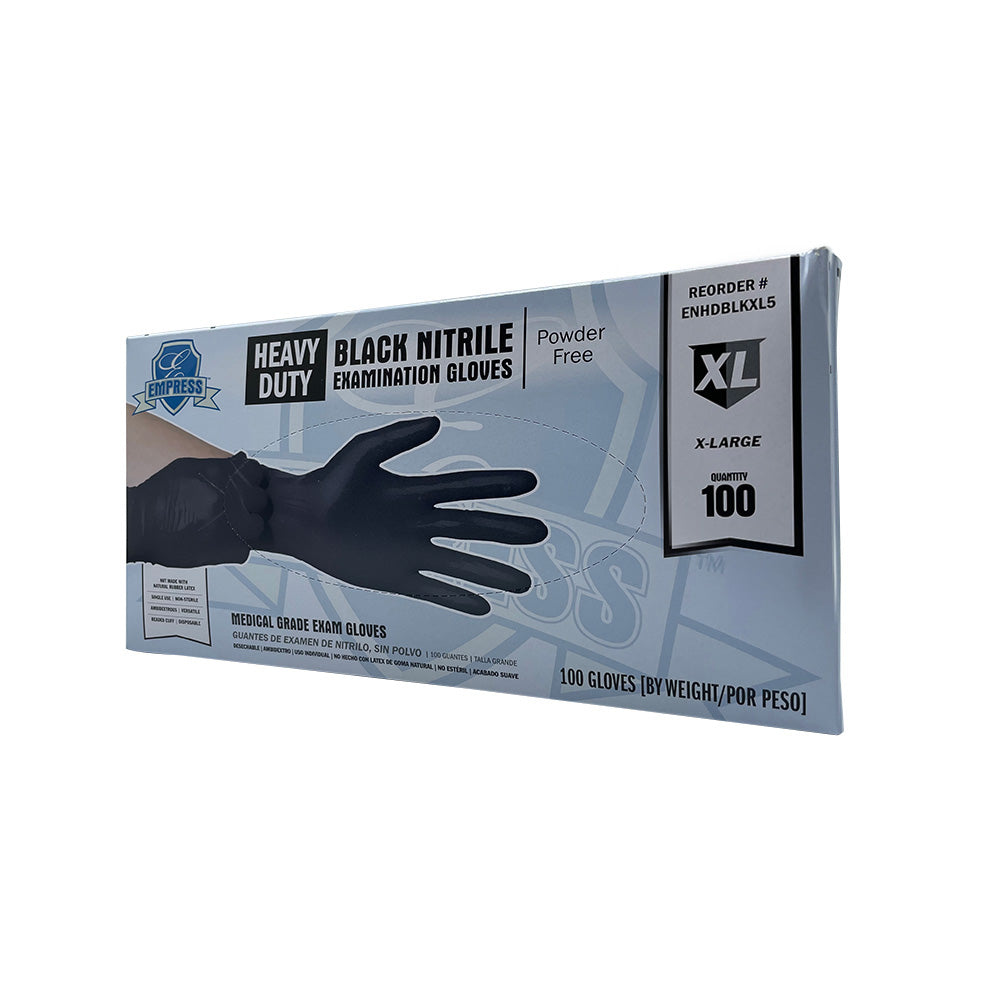 Empress Heavy Duty Nitrile Glove X-Large, Black, 5 mil Exam Grade 10 / 100 Brand Name Empress Item ENHDBLKXL5