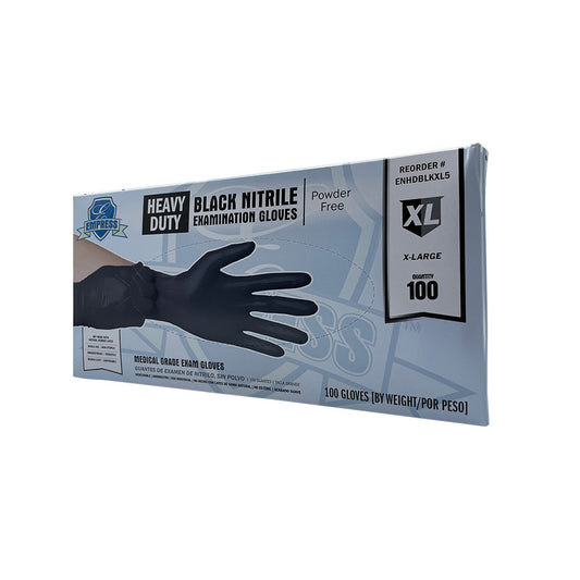 Empress Heavy Duty Nitrile Glove X-Large, Black, 5 mil Exam Grade 10 / 100 Brand Name Empress Item ENHDBLKXL5