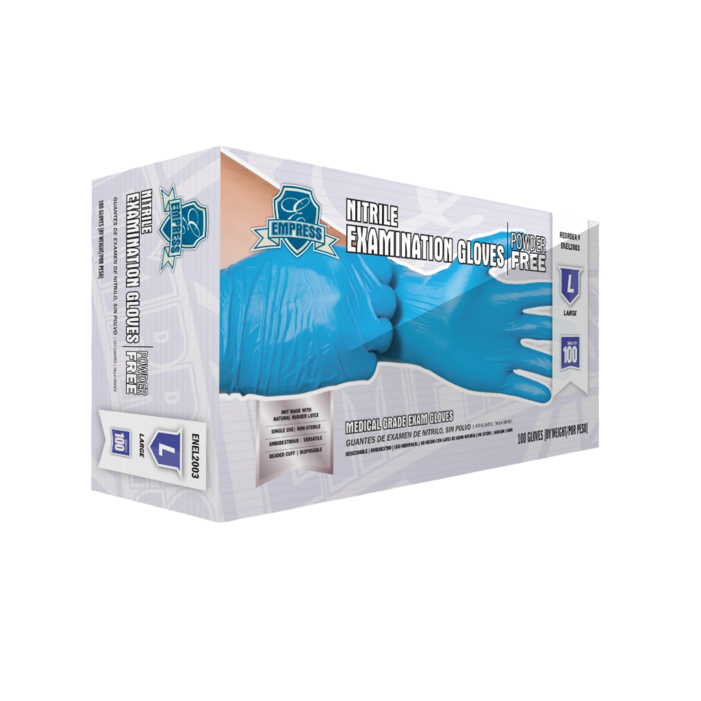 Empress Exam Grade Nitrile Glove Blue Powder Free Large 10 / 100 cs Brand Name Empress Item ENEL2003