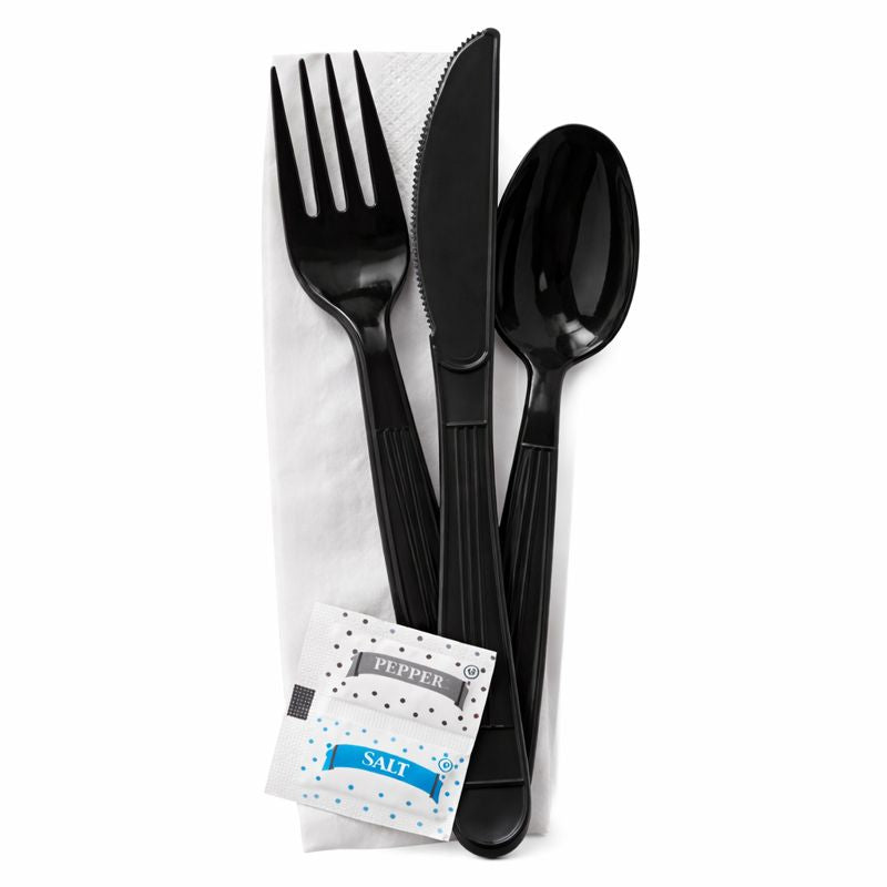 6 pcs Cutlery Kit Black Heavy-Weight PP Brand Name Crown Item CKHWBPP-250