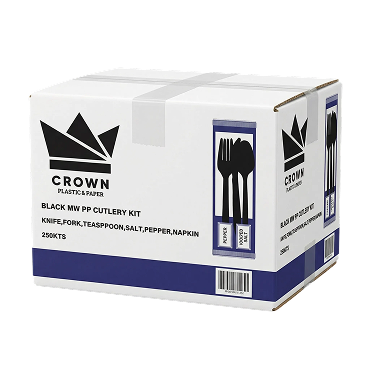 6 pcs Cutlery Kit Black Medium-Weight PP Brand Name Crown Item CKMWBPP-250 - Raemart
