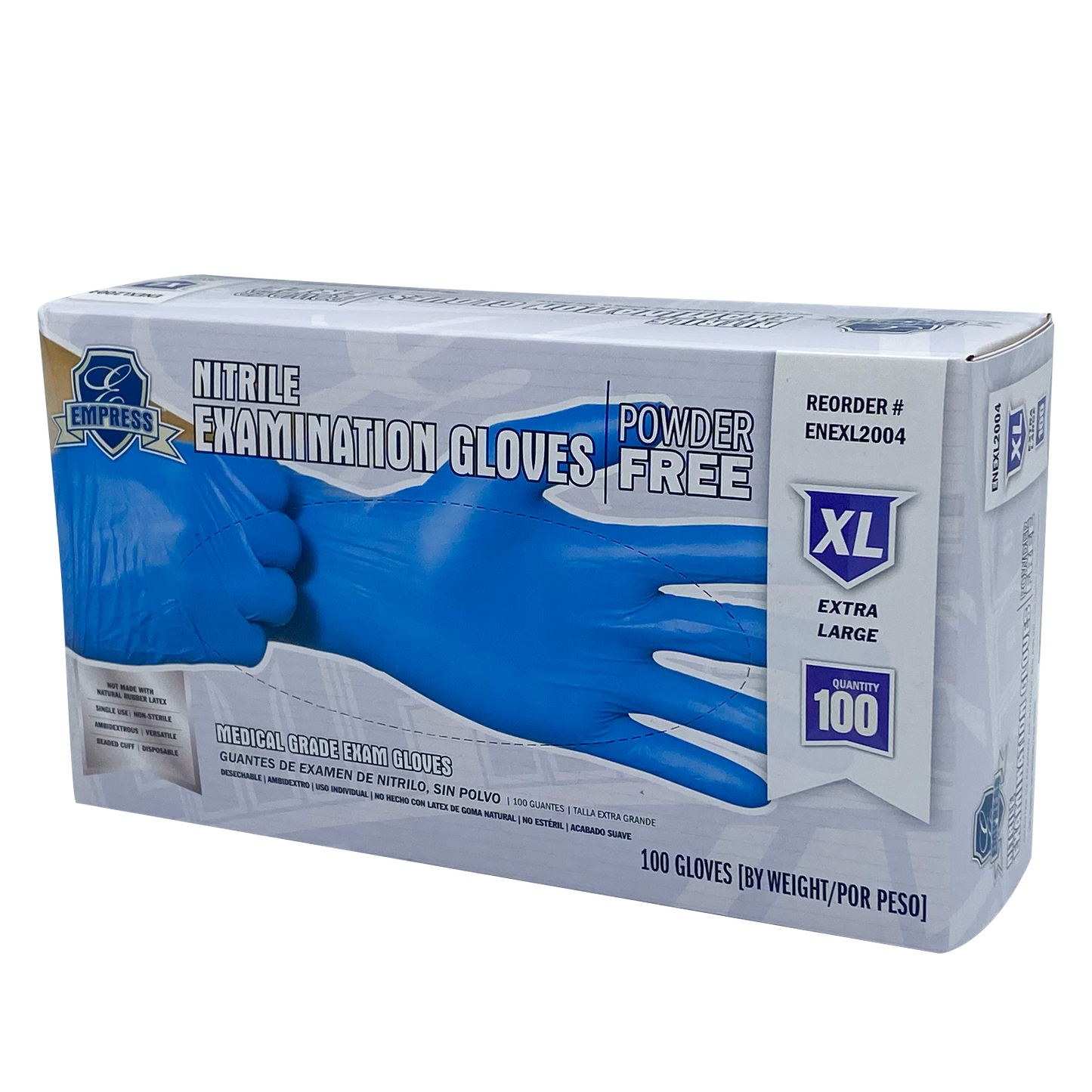 Empress Exam Grade Nitrile Glove Blue Powder Free Extra Large 10 / 100 cs Brand Name Empress Item ENEXL2004