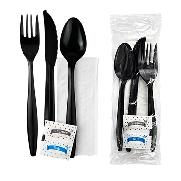 6 pcs Cutlery Kit Black Medium-Weight PP Brand Name Crown Item CKMWBPP-250