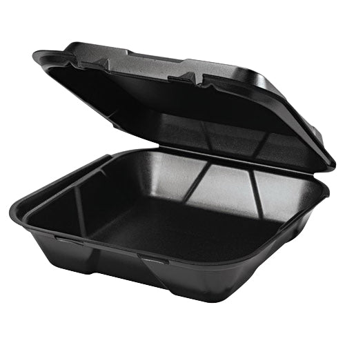 Genpak Vented 1-Comp Hinged Container 9-3/16"x9-9/16"x2-21/32" Black Foam 2 / 100 cs` Brand Name Genpak Item SN200V-3L